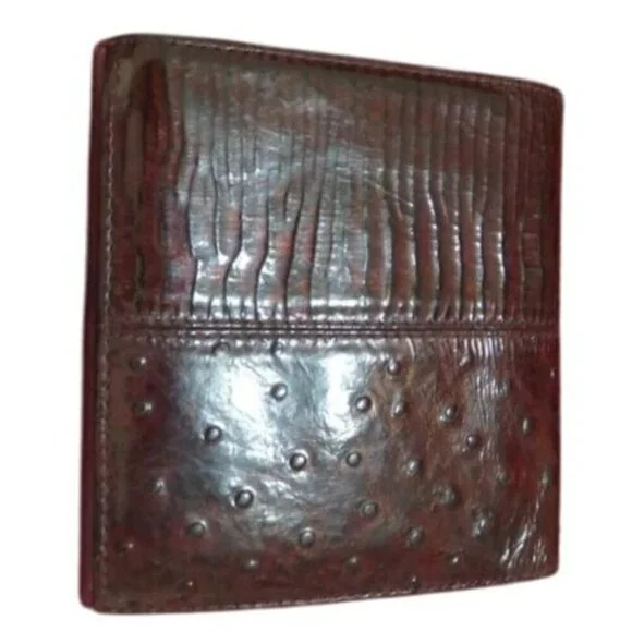 Givenchy Vintage Burgundy Ostrich Croc Embossed Leather Trifold Wallet coin case